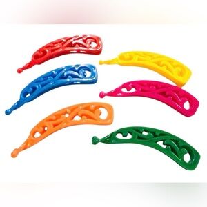 Lot of 6 1980’s Brightly Colored 4” Long Banana Clips, Deadstock Unworn , NWOT